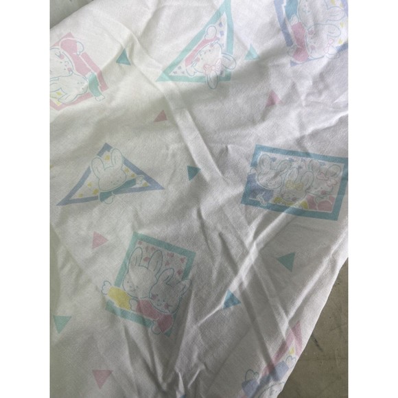 VTG 1993 Gerber Portable Crib Sheet 24inx38in Pastel Colors Rabbits Triangles - Picture 1 of 11